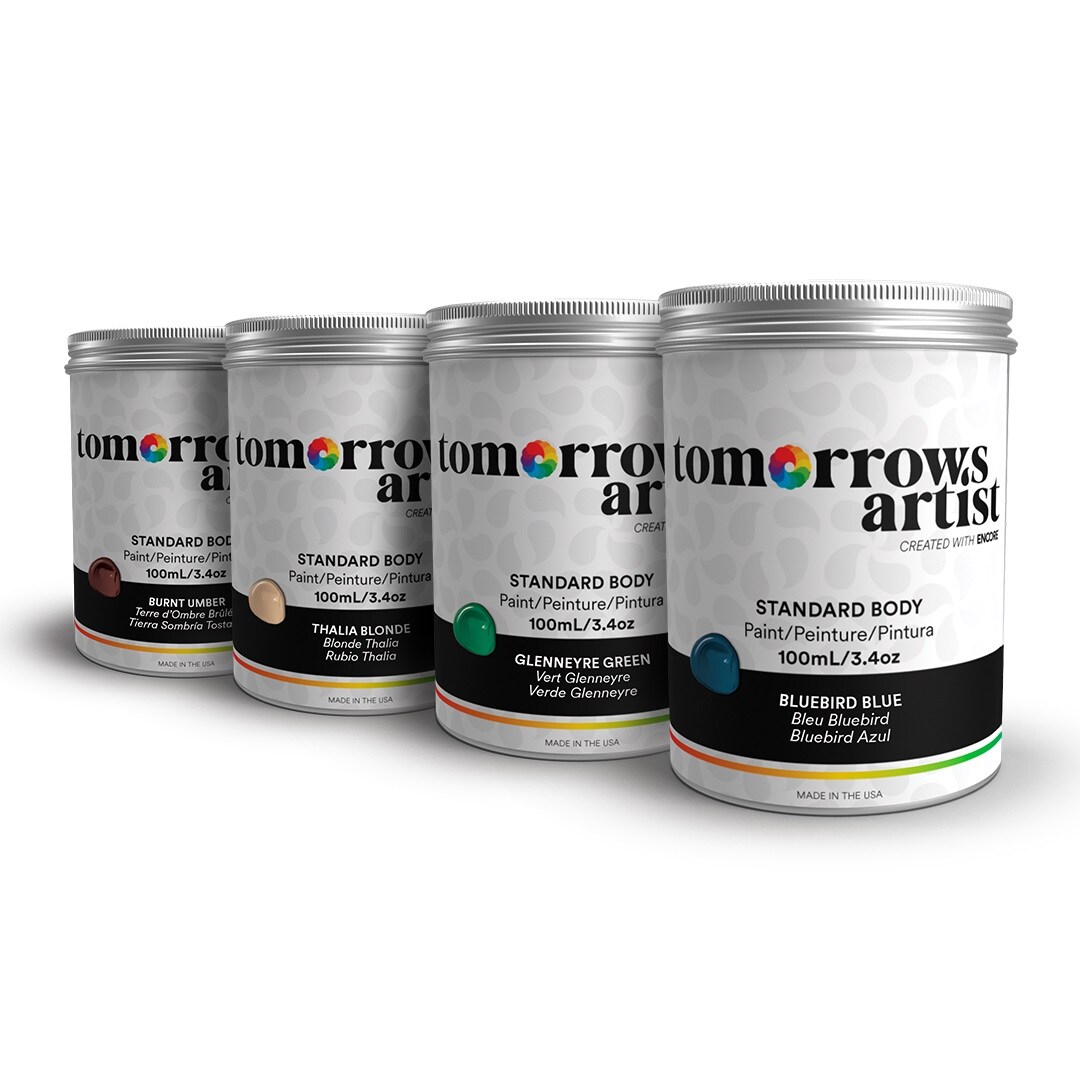 Tomorrows Artist: Standard Body Eco-Friendly Sustainable Acrylic Art Paint Bundles, 4 Pack 100/3.38oz or 250ml/8.45oz Jars