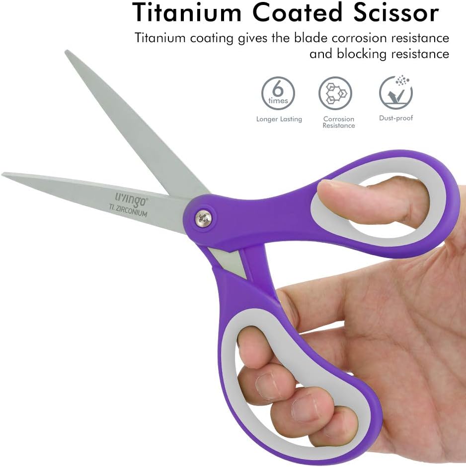 Scissors All Purpose, Student School Scissors, Sharp Titanium Coated Stainless Steel Shears for High Middle School Teacher Crafting, Office Home Sewing Cutting Fabric, 8 inch 3 Pack