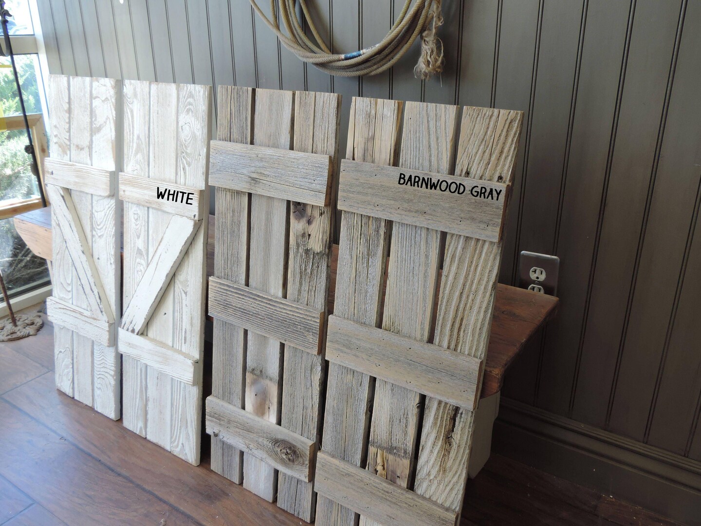 Rustic Barnwood Window Shutters a pair  11" wide X 33" tall for 23.5"X33" Window Pane Mirror mirror sold separately Old Wood Wall Decor. 448844691109265418