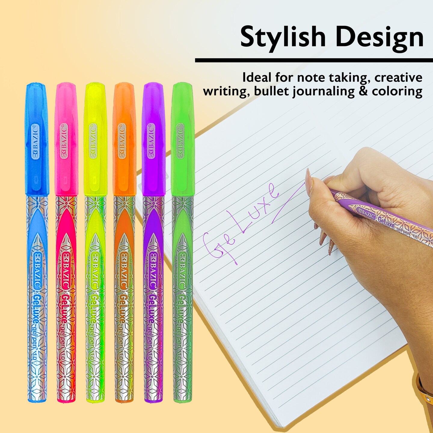 BAZIC GeLuxe 6 Fluorescent Color Gel Roller Pen