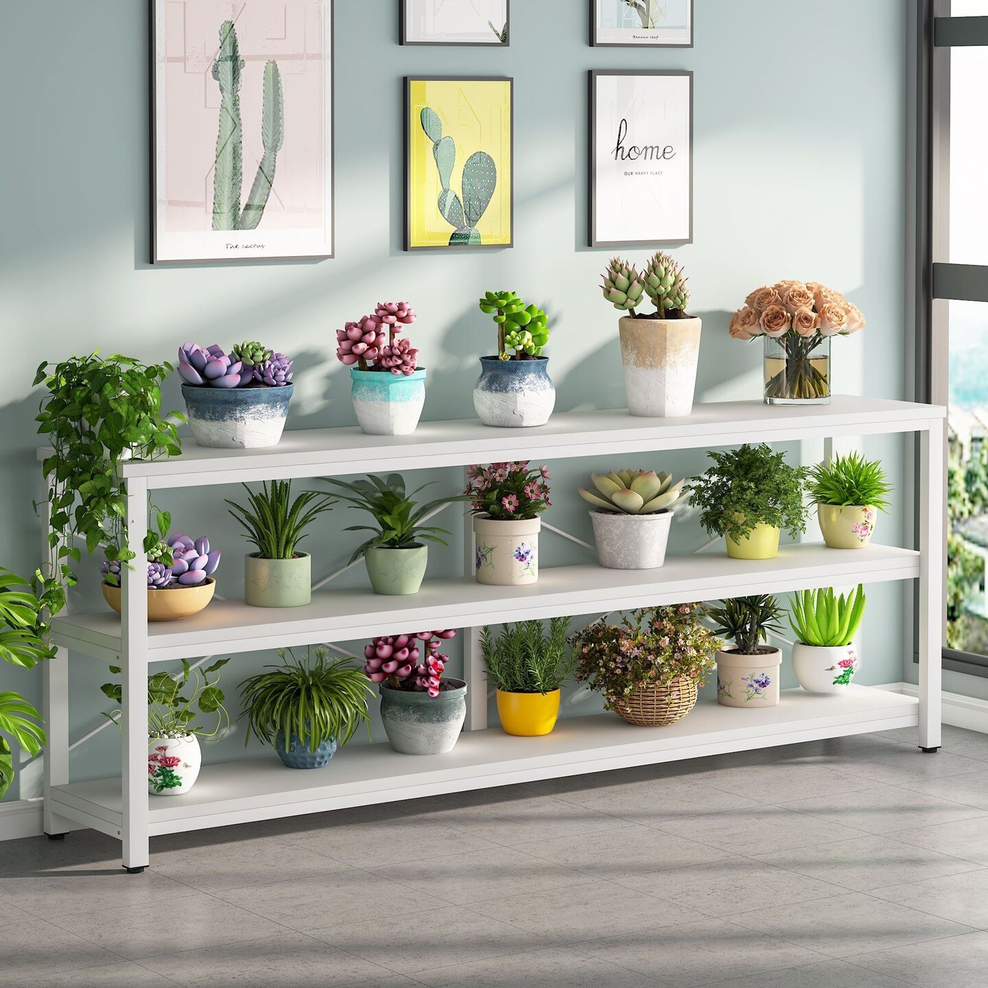 70.9" Narrow Sofa Table 3-Tier Console Table with Sturdy Metal Frame