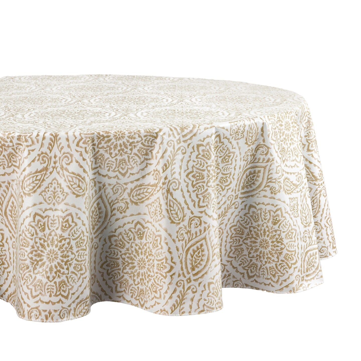 Threadmade Home Savannah Boho Paisley Printed Vinyl Indoor/Outdoor Tablecloth, Taupe - 60"W x 84"L Oval