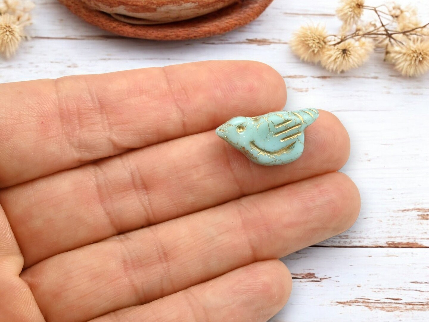 *2* 11x22mm Gold Washed Mint Green Bird Beads