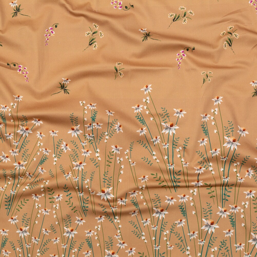 1 Panel Stretch Cotton Sateen Growing Distant Daisy Floral Print Kenko Collection