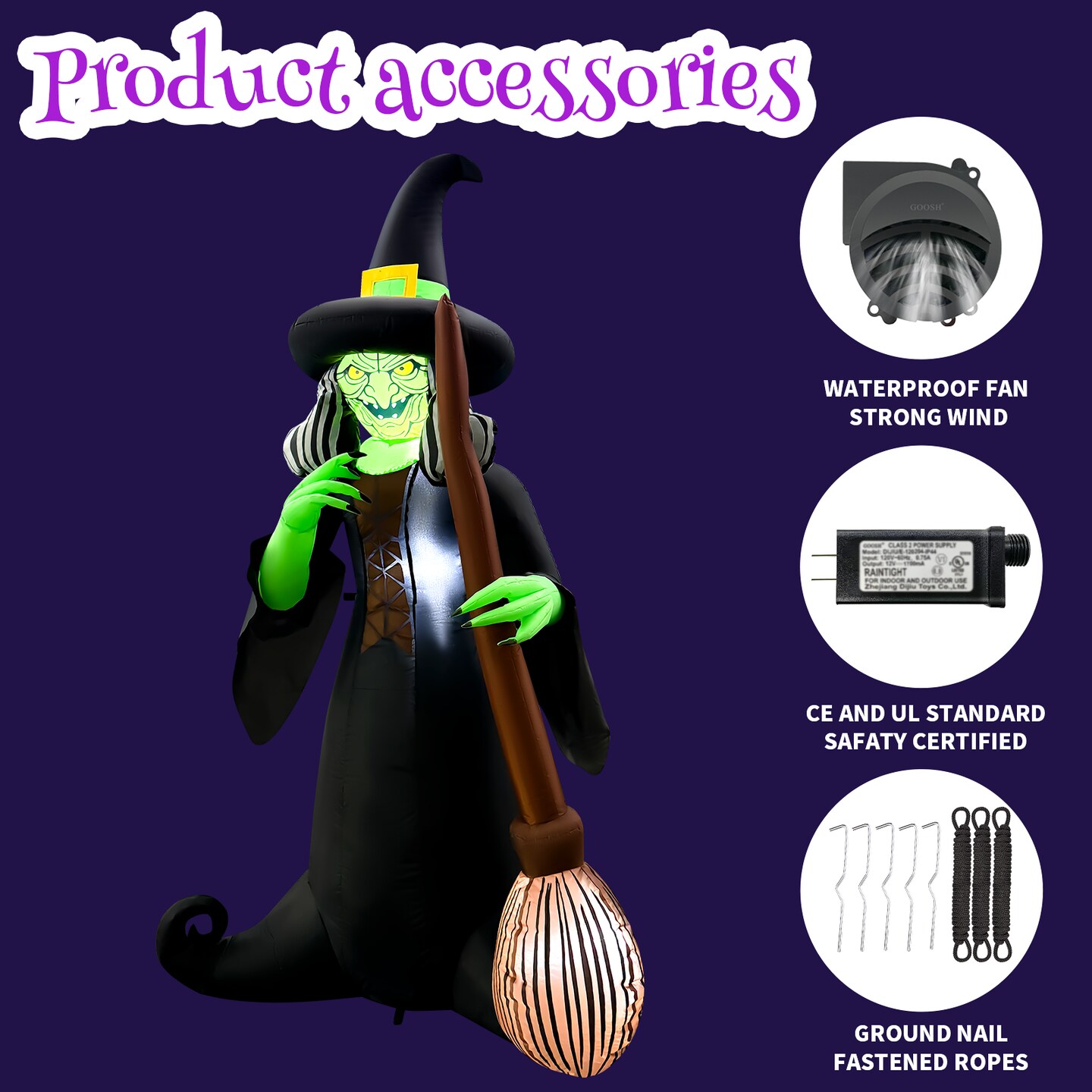 GOOSH 6FT Inflatable Witch with Broom – Light-Up Halloween Yard Decoration