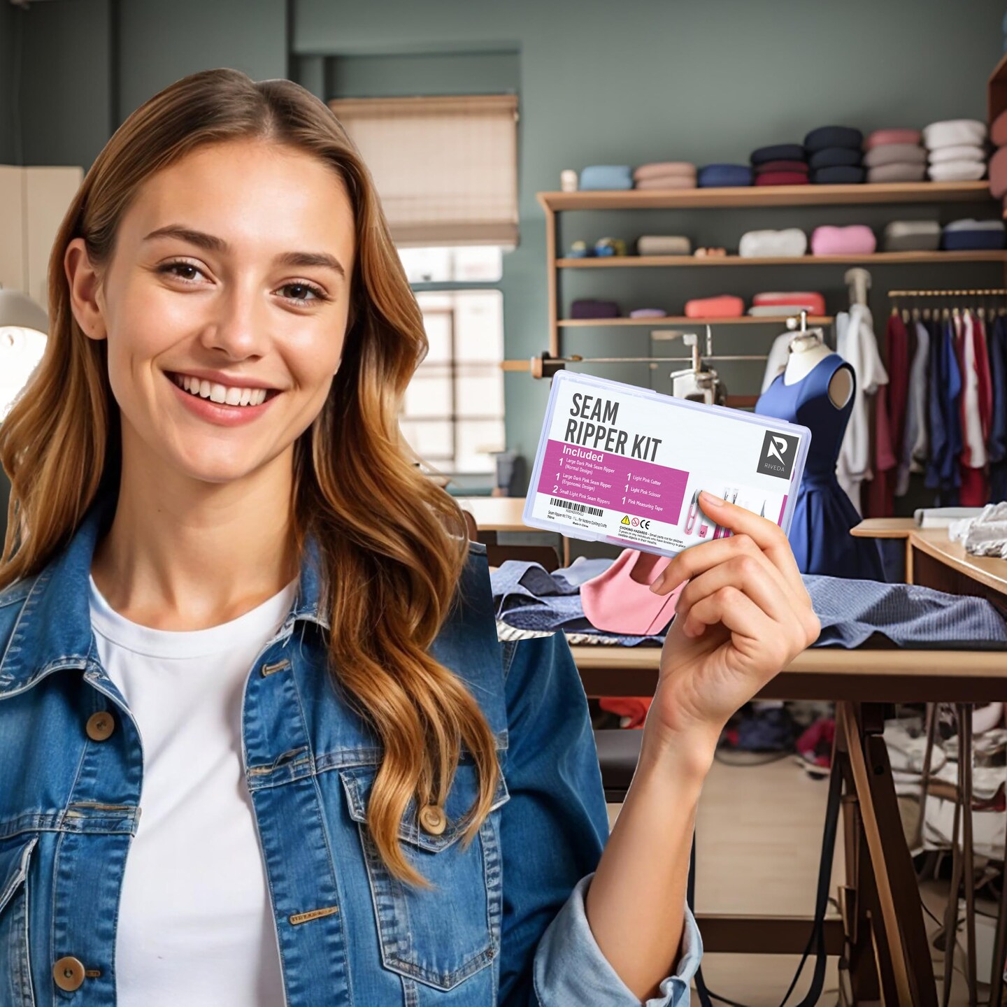 Seam Ripper Kit 7 Pcs - 1 Large, 1 Ergonomic, 2 Small Seam Rippers, Thread Cutter, Scissor, Measuring Tape - Sewing Accessories for Notions Quilting Crafts