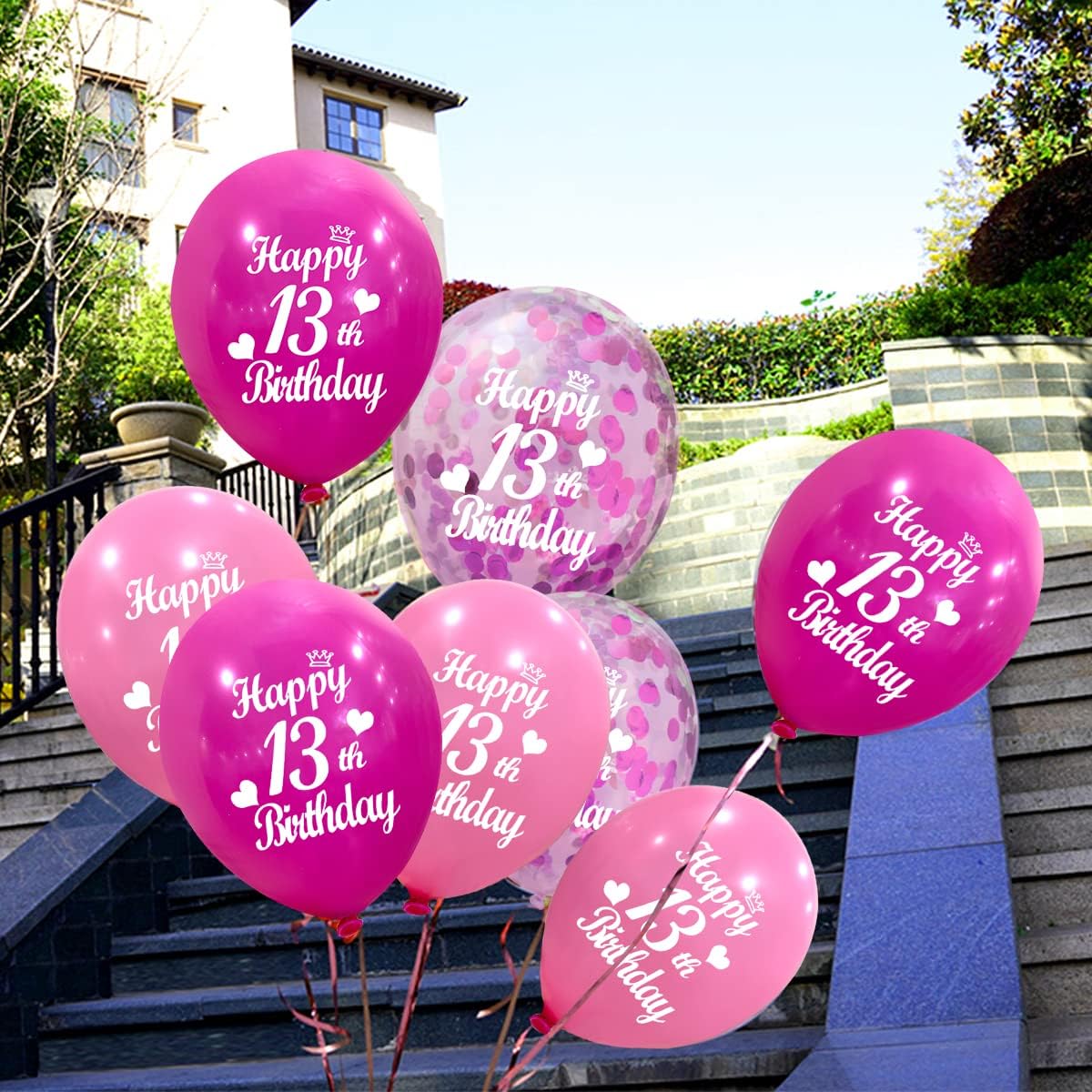 Happy 13th Birthday Latex Balloons Sweet 13th Birthday Decorations (D-hotpink13)