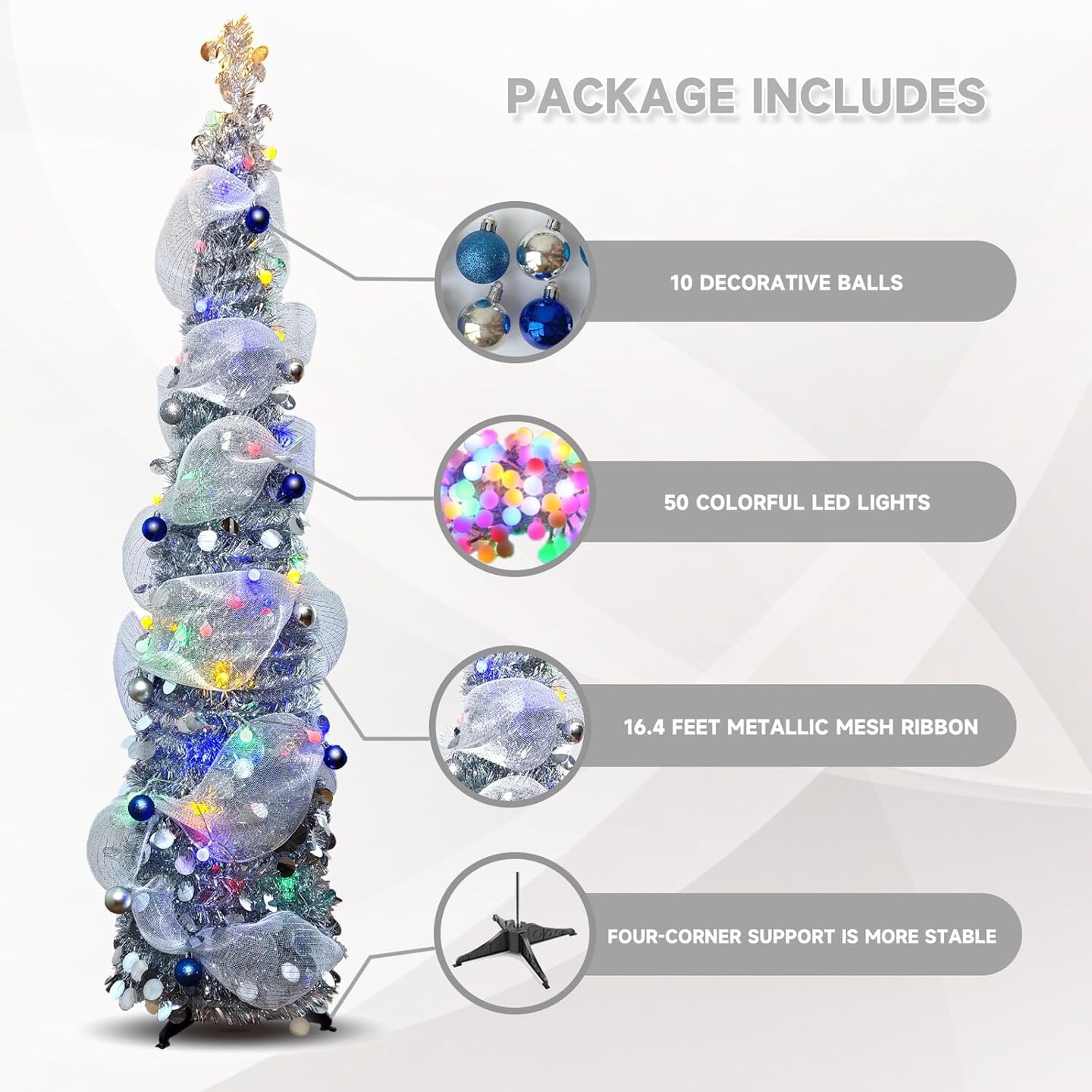 5FT Pop-Up Christmas Tree (Silver) 15.15"D x 15.15"W x 59.05"H