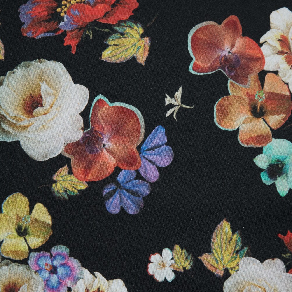 1 Yard Black Floral Pressed Flower Perfection Stretch Cotton Sateen Fabric