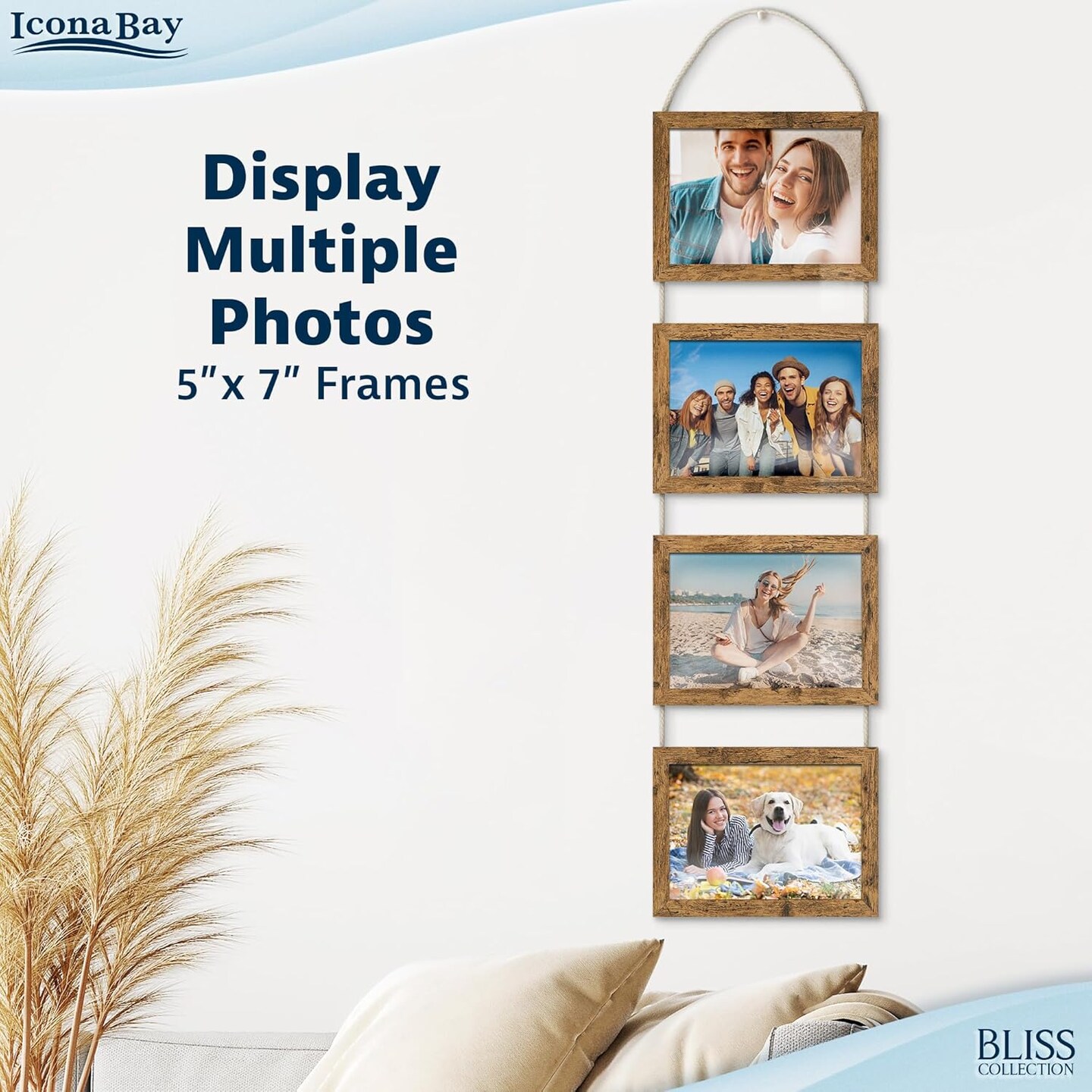 5x7 Wall Hanging Picture Frames Collage with 4 Openings(Rustic Brown)33.46"L x 7.8"W