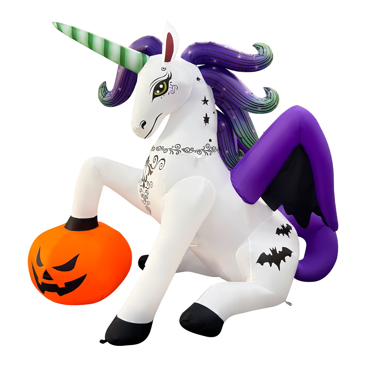GOOSH 6FT Inflatable Halloween Unicorn with Pumpkin &#x2013; Light-Up Yard Decoration