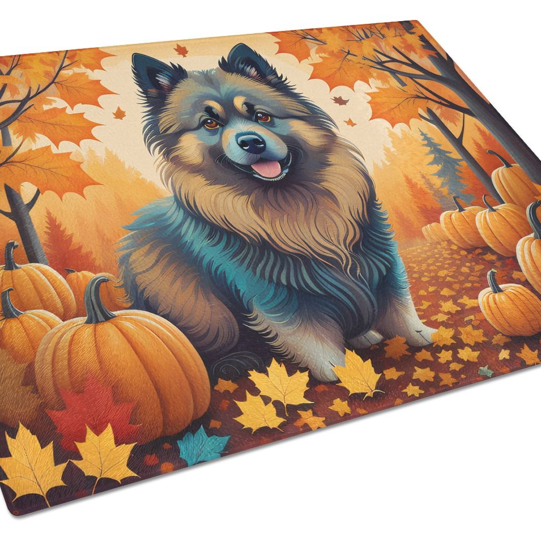 Edge Collections - 15" x 12" - Multicolor - Keeshond Decorative Glass Cutting Board x 12 Inches - 1 Piece