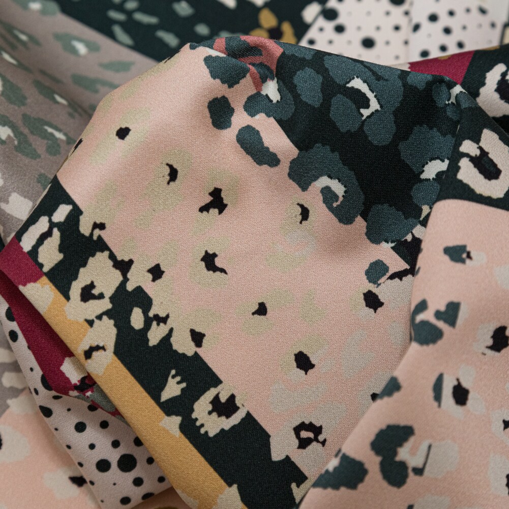 1 Yard Pink and Black Spotted Patchwork Cotton Sateen Stretch Fabric