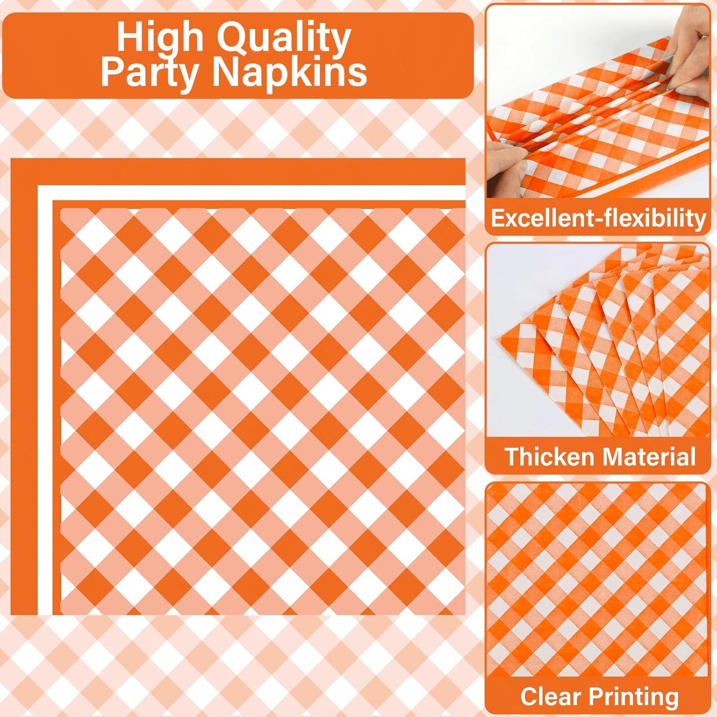 100PCS Thanksgiving Checkered Plates(Orange and White)9.06 x 9.06 x 2.36 inches