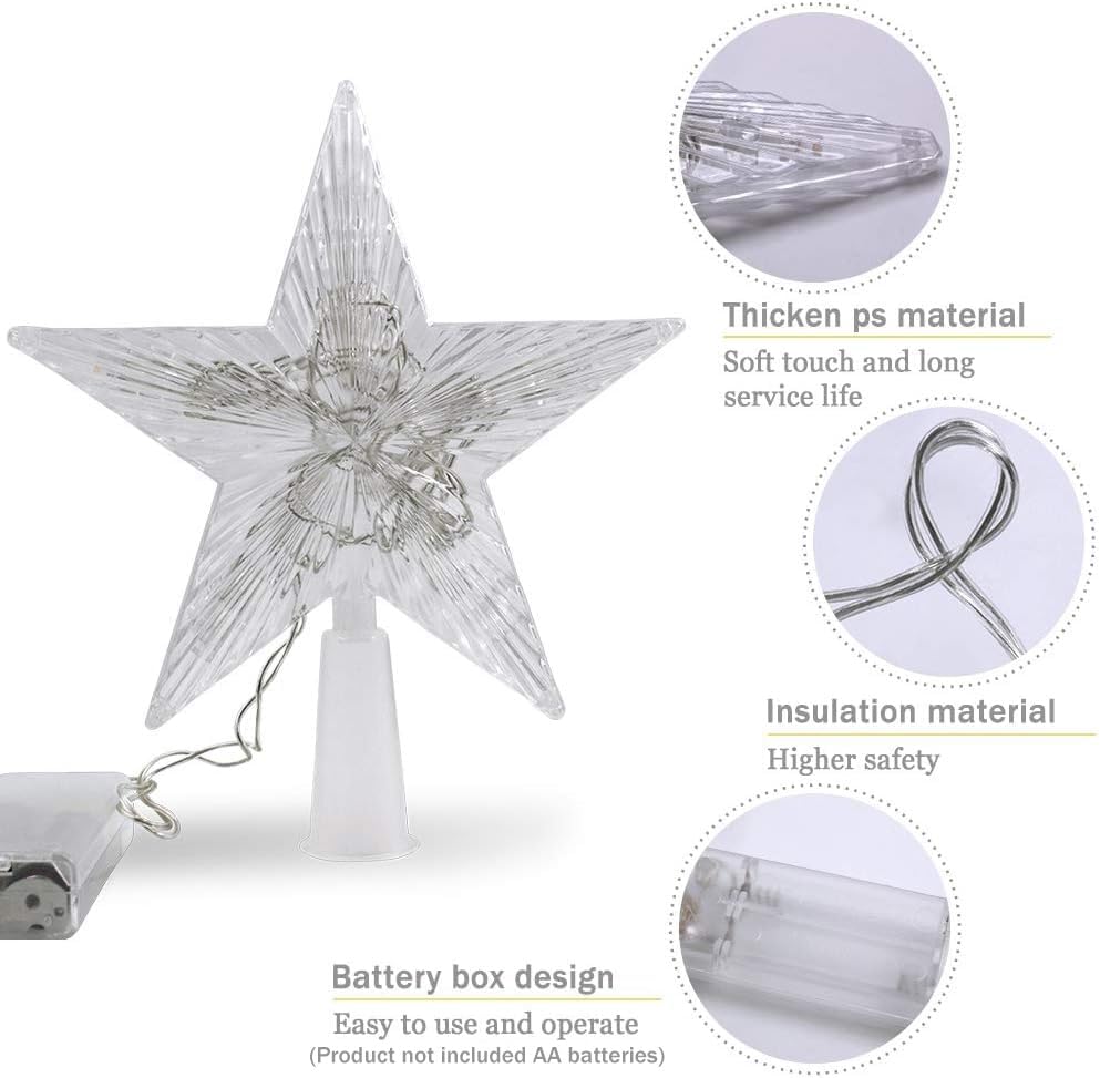 6&#x22; Small Christmas Star Tree Topper Star with LED - Battery Operated (Warm White)