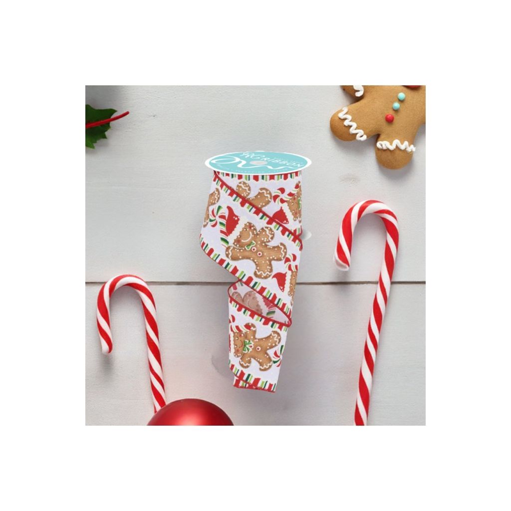 2.5&#x22; Gingerbread Santa Hat Ribbon: White (10 Yards)