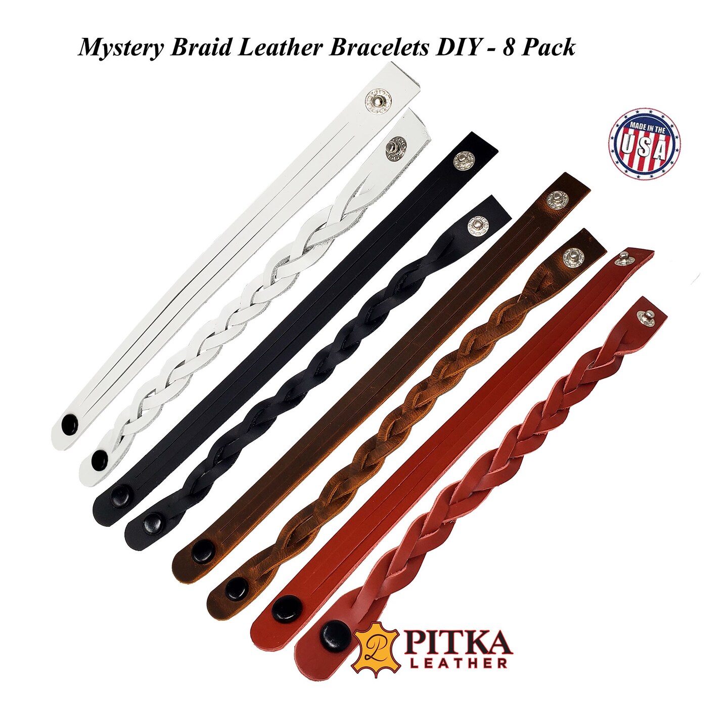 DIY Braided Leather Bracelets Kit – Mystery Braid 8 Pack, Easy Leather Bracelet Making for Craft Nights