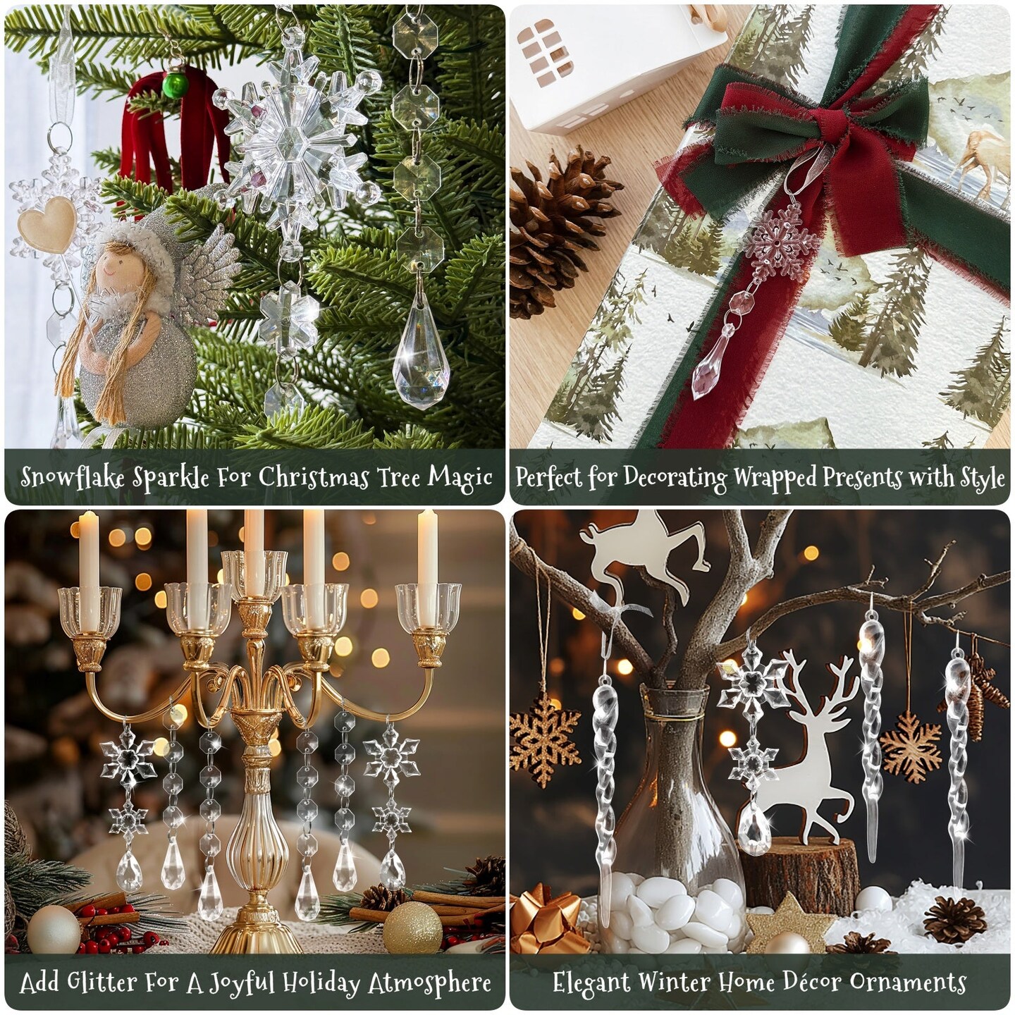 Wrapables 22pcs Christmas Tree Ornaments, Acrylic Hanging Crystal Snowflakes and Icicles Decorations, Drop Pendant Decor for Winter New Year Parties