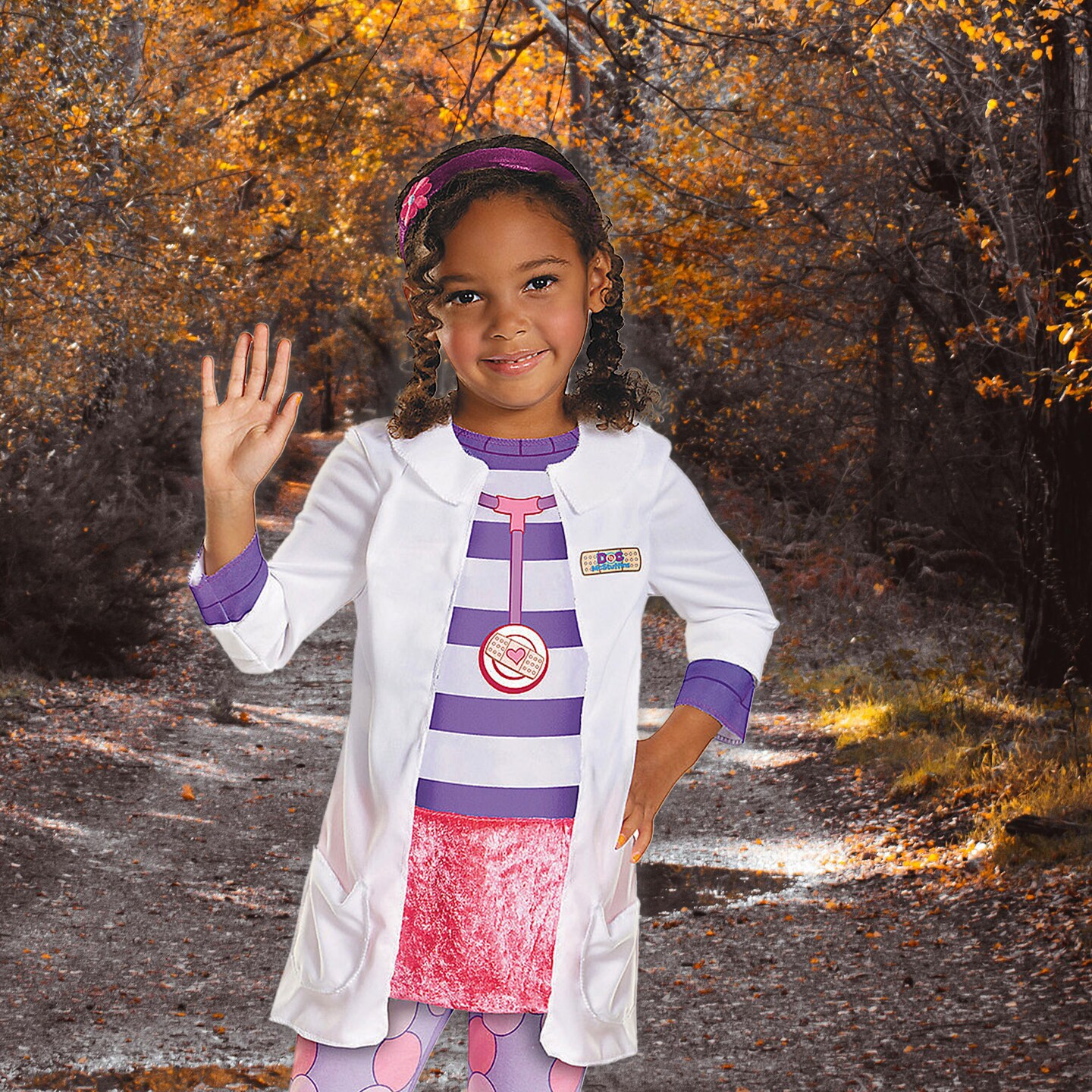 Girls Doc McStuffins Costume Lab Coat Leggings and Headband Comfortable and Playful