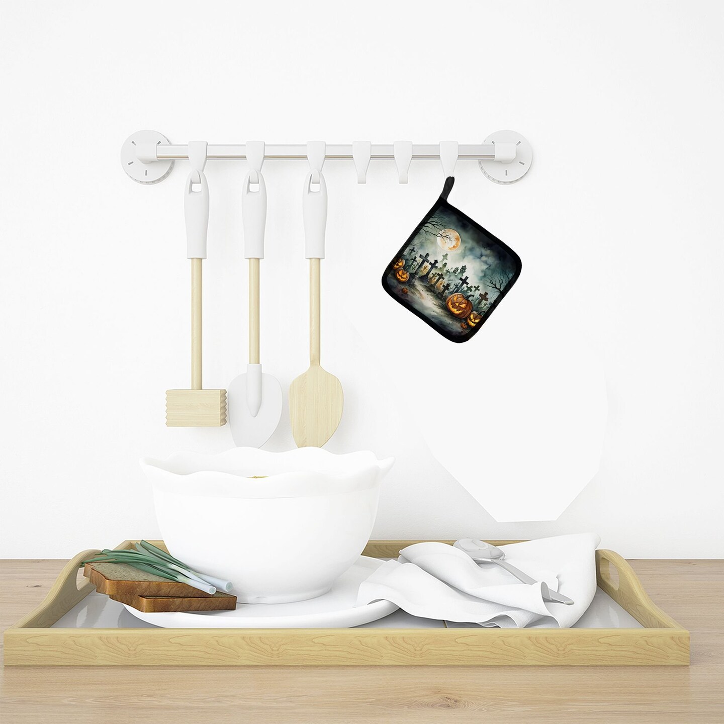 Edge Collections - 7.5" x 7.5" - Multicolor - Graveyard Spooky Halloween Pot Holders - 1 Pair