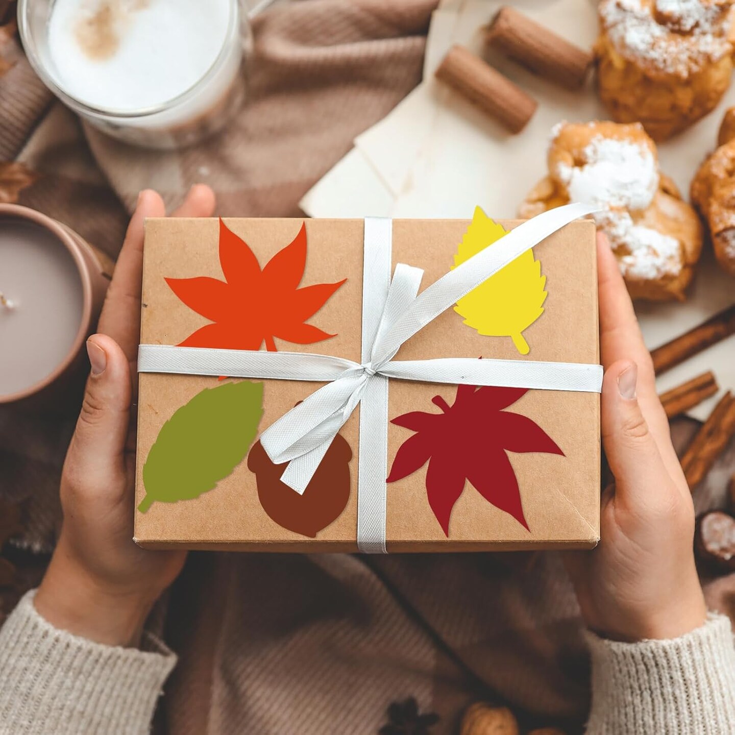 55pcs Fall Paper Leaves Cutouts for DIY Crafts(Maple)