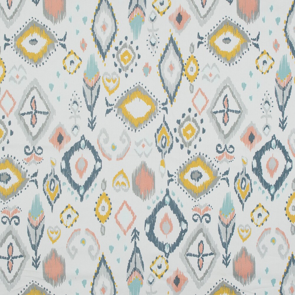 1 Yard Off-White Blue and Yellow Ikat Diamonds Stretch Cotton Sateen Amo de Grandeco Print Fabric