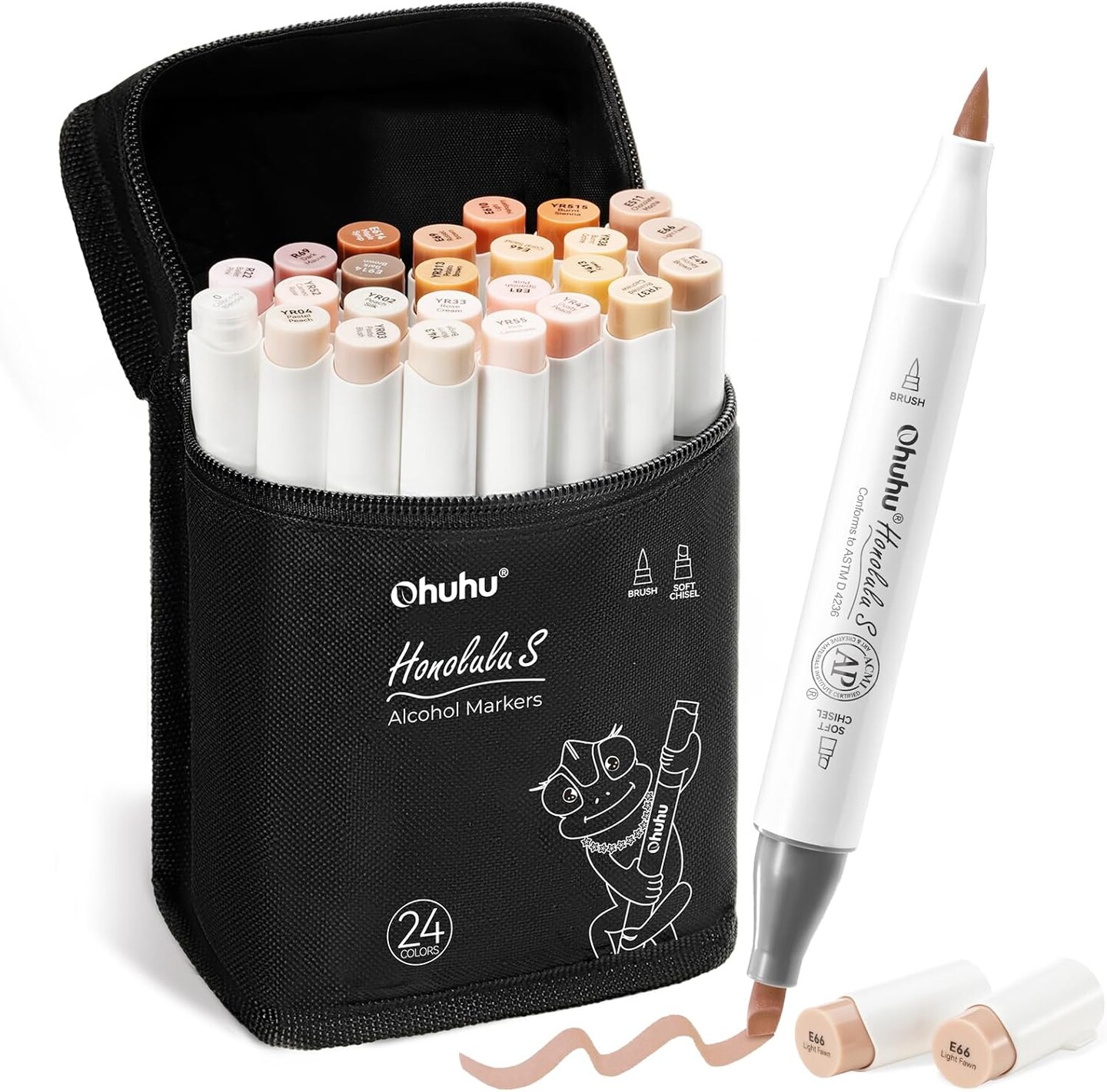 Ohuhu Alcohol Markers: Soft Chisel Red Dot Design Award Winner 24 Skin-color Brush & Soft Chisel Dual Tips Drawing Markers for Artists Beginners Adults Coloring Illustration Sketching - Honolulu S