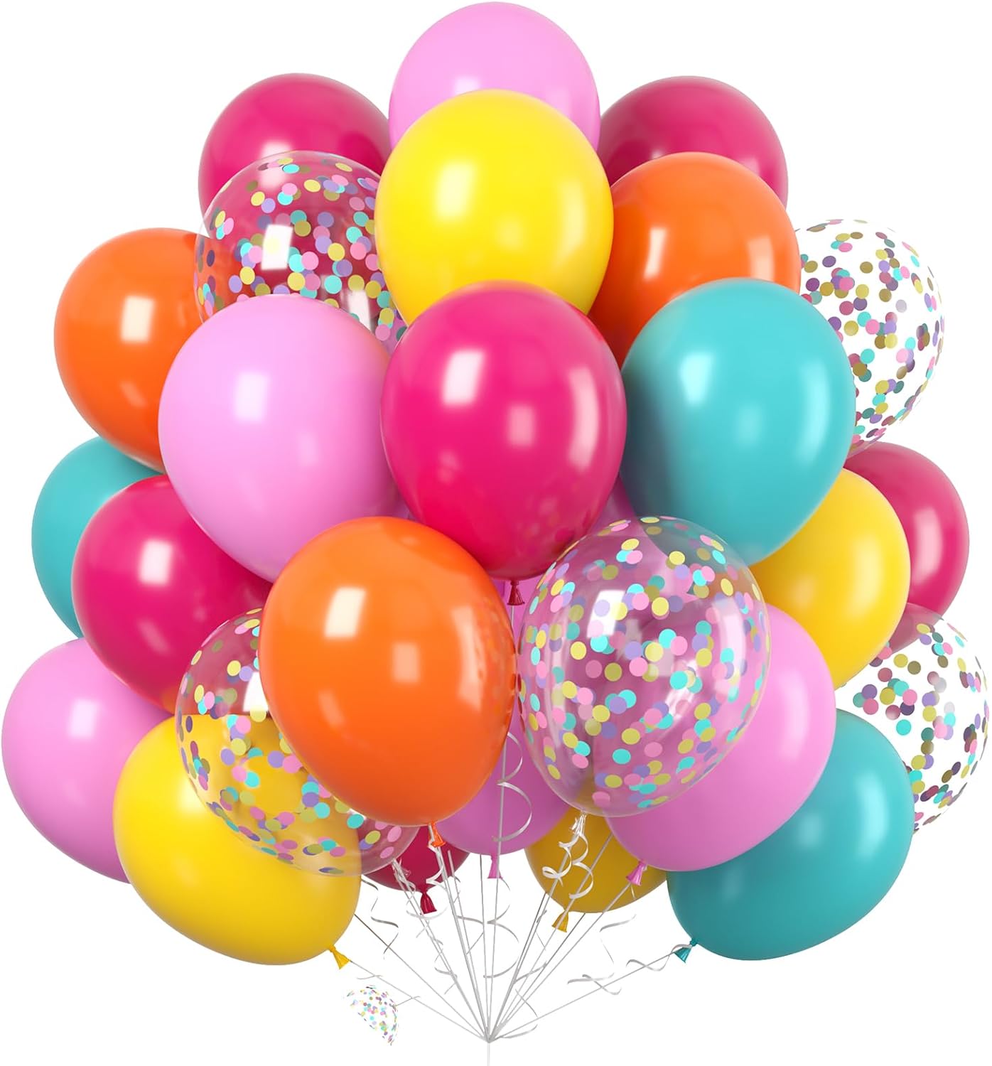 12 Inch Bright Color Yellow Orange Hot Pink Teal Blue Confetti Balloon(Rainbow)