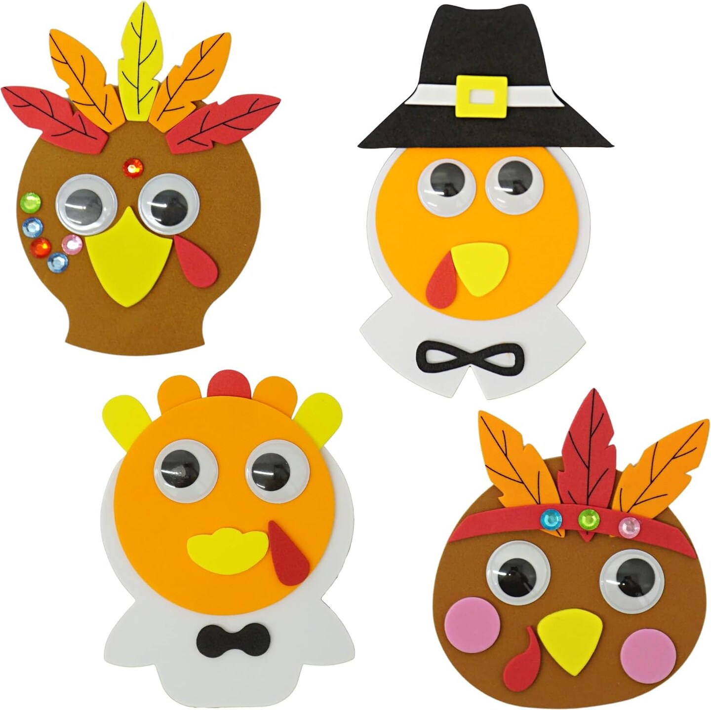 4E's Novelty 4 Pack Thanksgiving Crafts for Kids – Pilgrim Turkey Foam Magnet Craft Kit, DIY Fall Turkey Arts & Crafts for Toddlers Ages 3-8, Classroom, School, Friendsgiving Party Favors