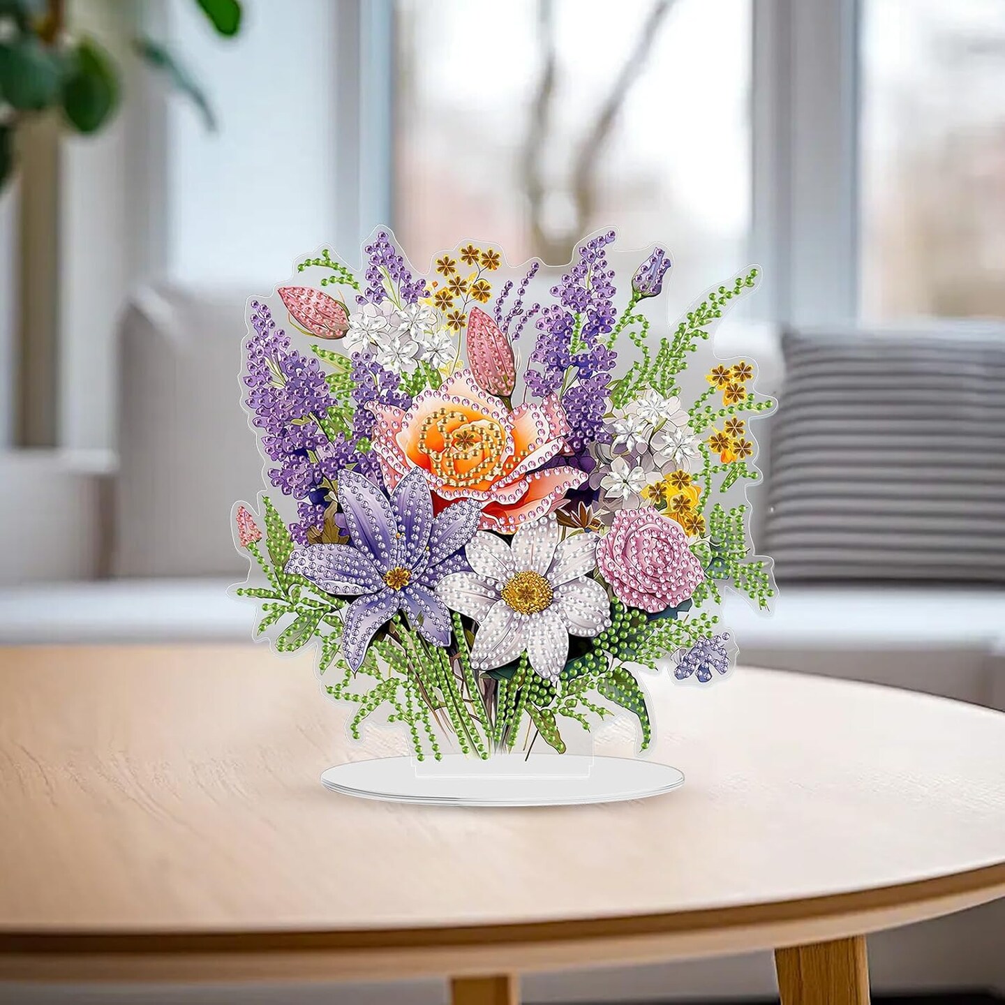 Flowers Diamond Painting Desktop Ornament Double Sided, Stand Up Diamond Art Ornaments for Adults, DIY Special Diamond Gem Craft Tabletop Placement Board Kit for Home Decor