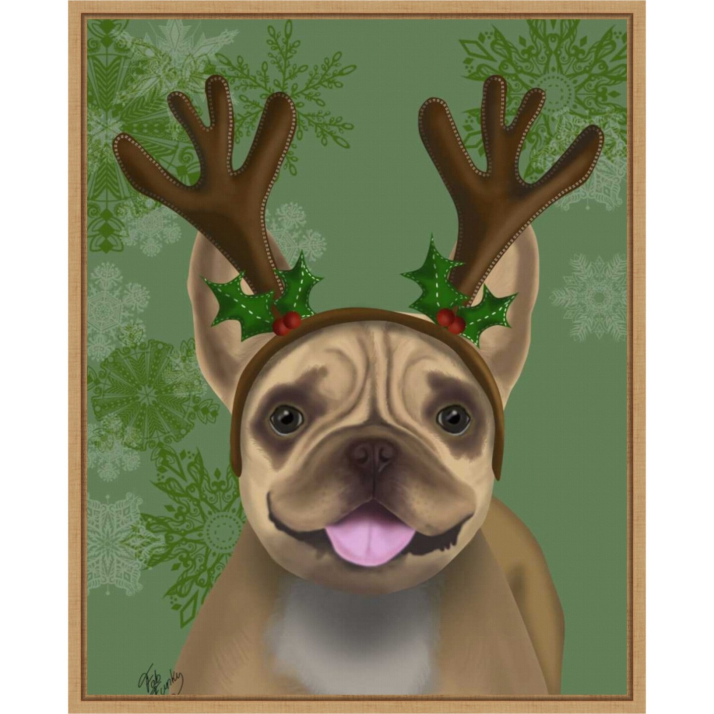 French Bulldog Antlers 1 by Fab Funky 23-in. W x 28-in. H. Canvas Wall Art Print Framed