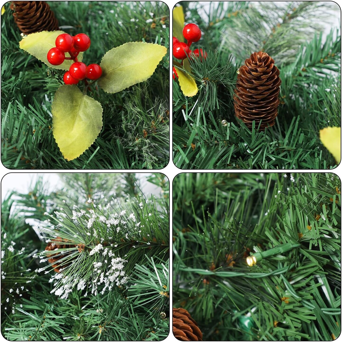 9FT Pre-Lit Christmas Garland with 50 Warm White LED Lights, Battery Operated &#x26; Timer