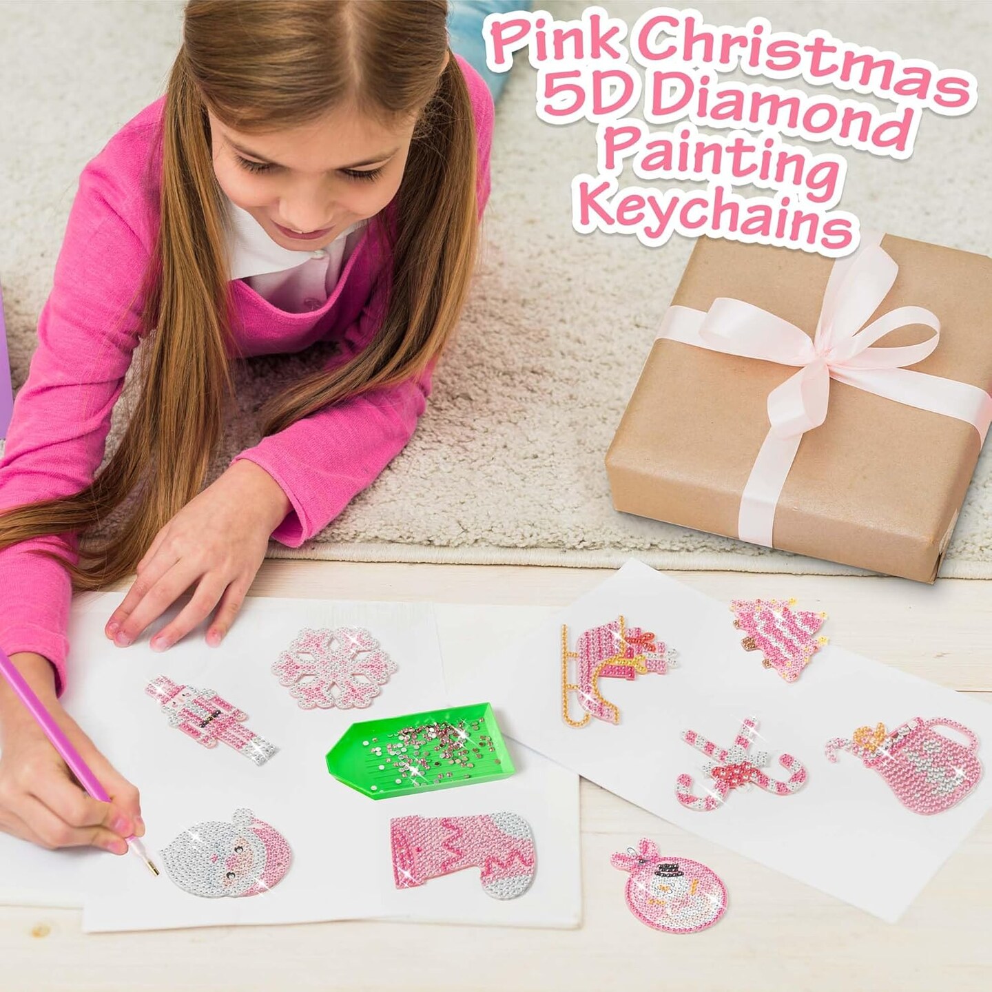 9 Pcs Pink Christmas 5D Diamond(Pink)9.06 x 3.54 x 0.28 inches