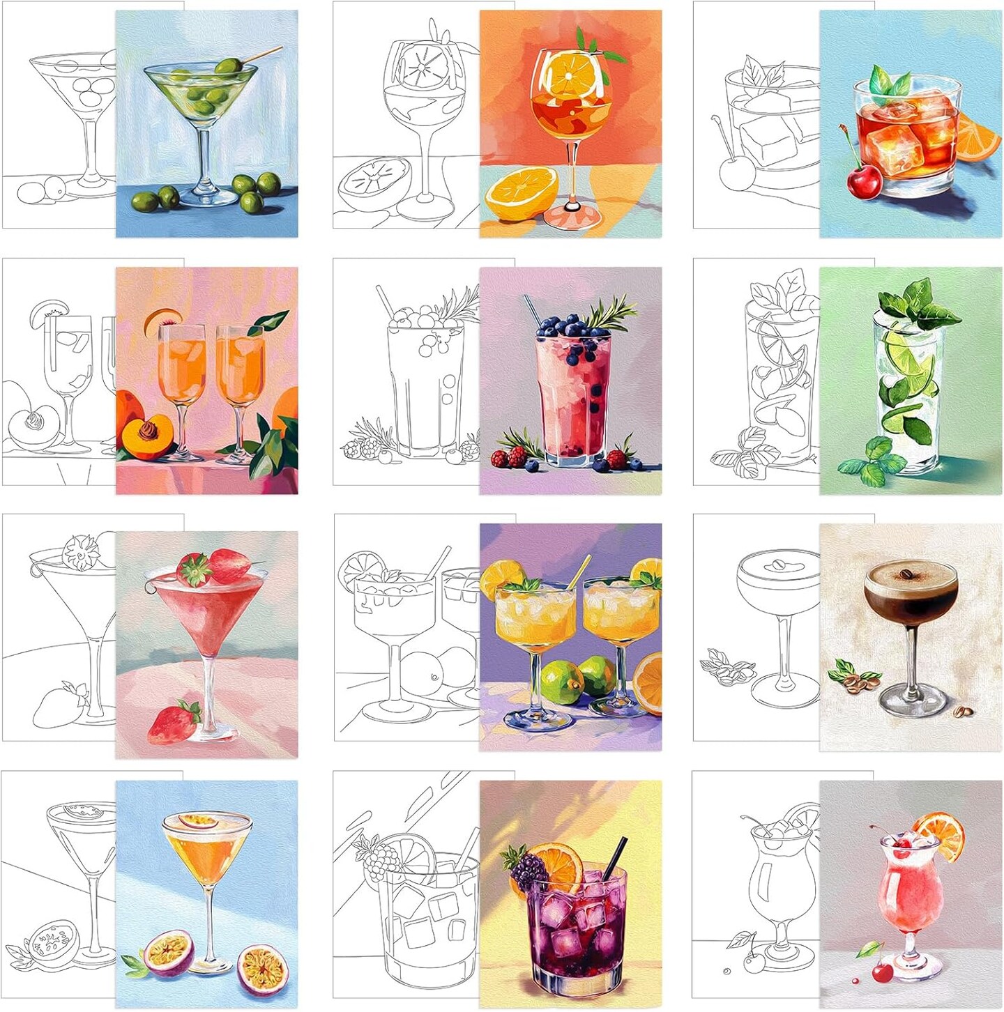 12 Pcs Pre Drawn Canvas for Painting for Adults 8 x 8 Inch Canvas Painting Kits Stretched