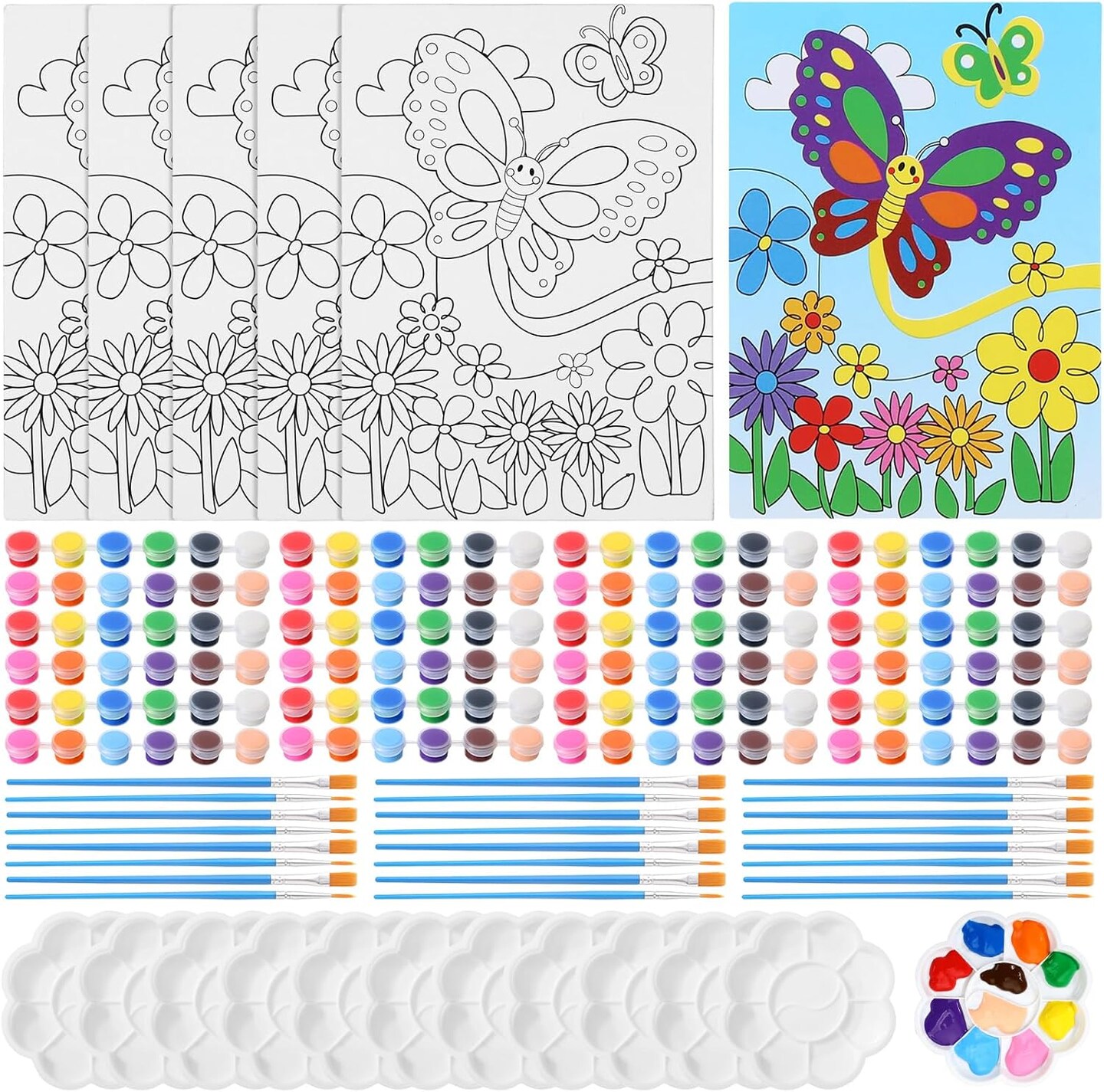 72 Pcs Butterfly Pre Printed Canvas Painting Kit 12 Pre Drawn Canvas 24 Acrylic Painting Strips(Butterfly)