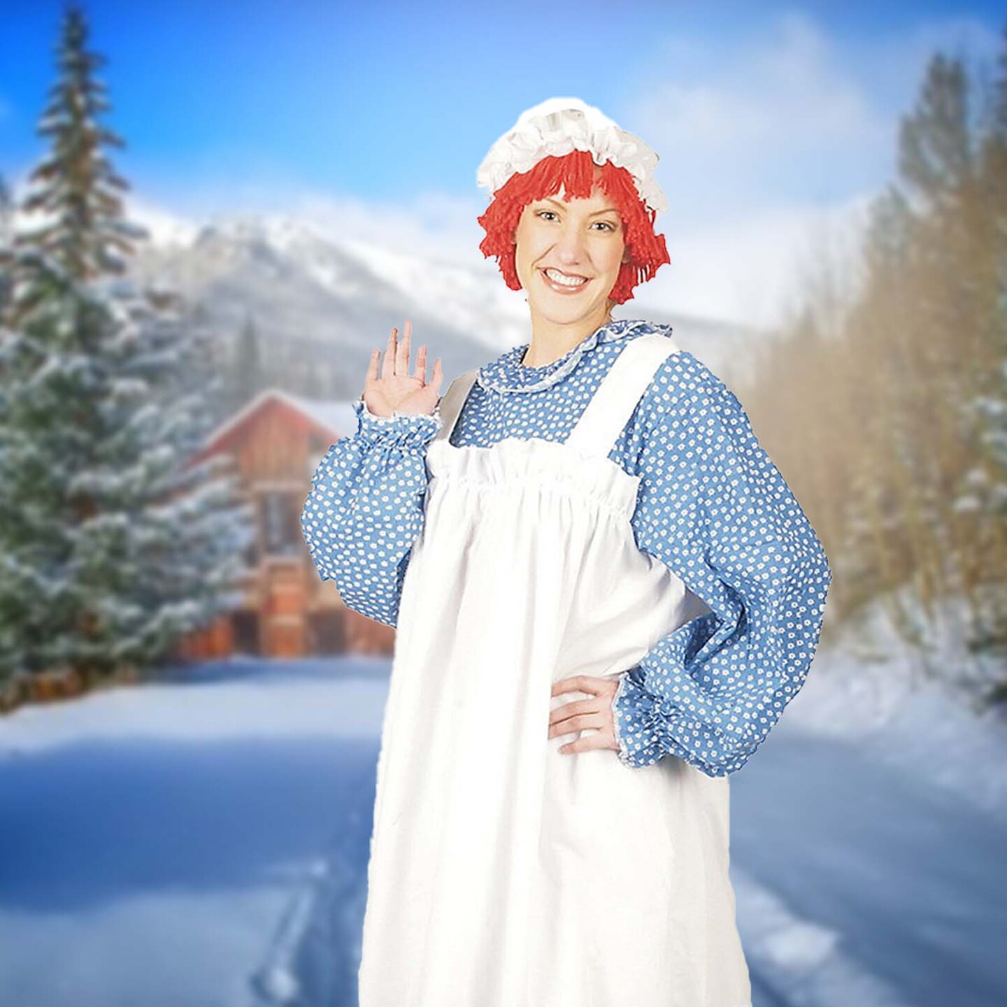 Women&#x27;s Raggedy Ann Costume Dress with Apron Striped Stockings and Wig Hat Outfit
