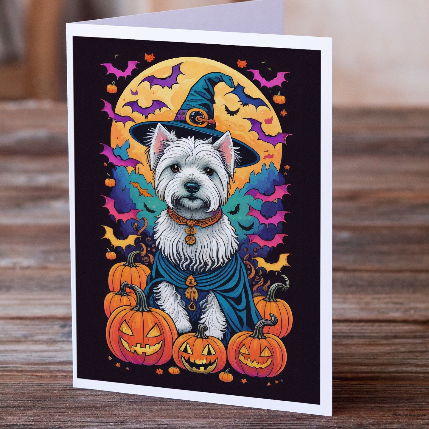 Edge Collections - 5" x 7" - Multicolor - Greeting Cards Halloween West Highland White Terrier Artwork - 8 Pieces