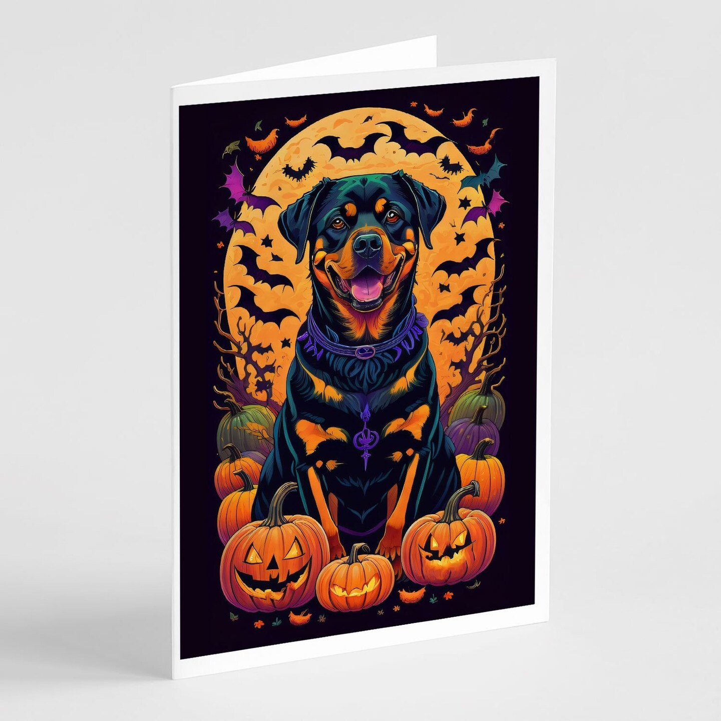 Edge Collections - 5" x 7" - Multicolor - Rottweiler Witchy Halloween Greeting Cards - 8 Pieces