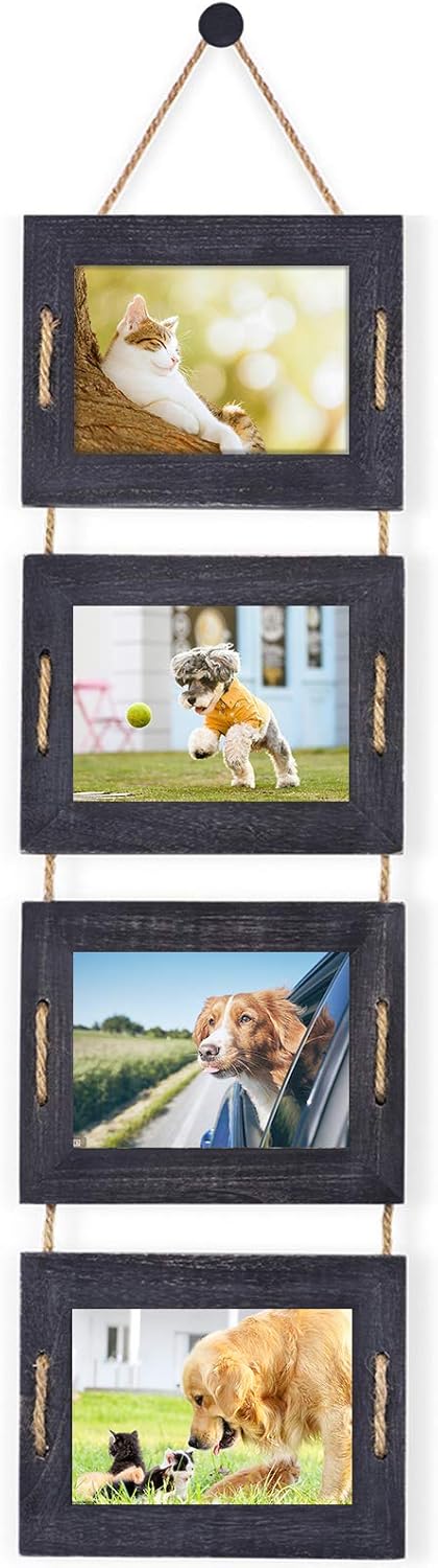 5x7 Hanging Picture Frames Collage Wall Decor, 4-Opening(Weathered Black)41.7&#x22;L x 9.4&#x22;W