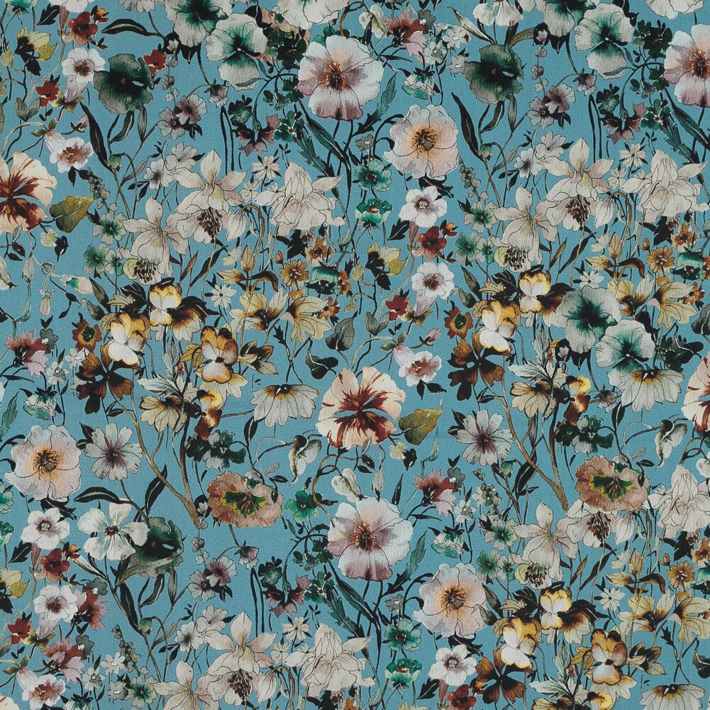 1 Yard Stretch Cotton Sateen Blue Floral Passing of Adonis Print Fabric