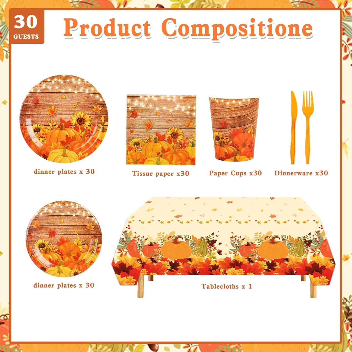 182pcs Thanksgiving Paper Plates and Napkins Set
