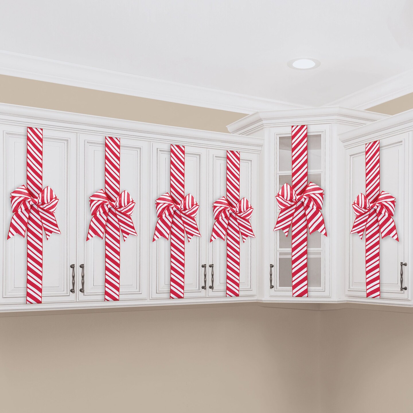 Collections Etc Festive Candy Cane Kitchen Cabinet Ribbons - Set of 4