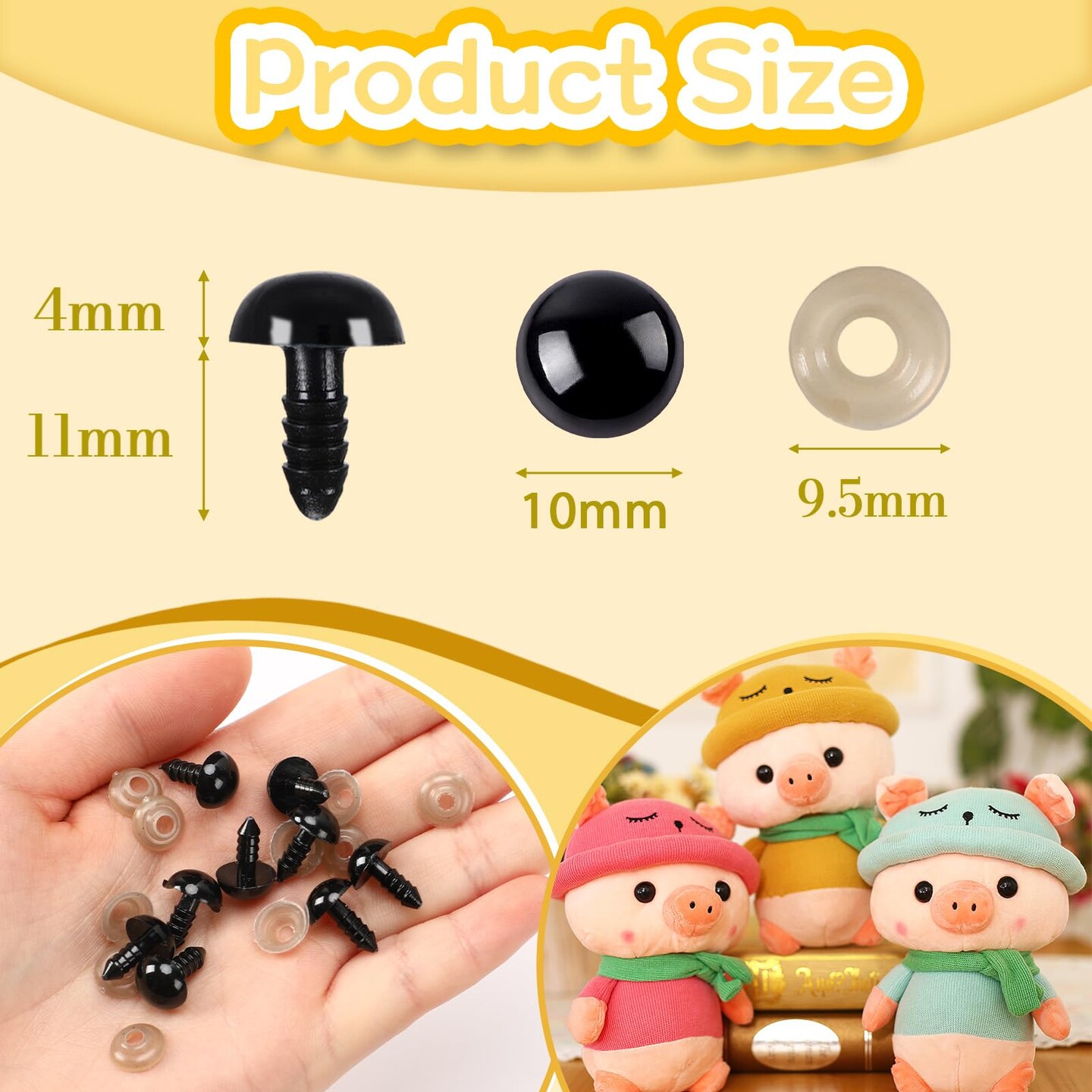 600 Pieces 10MM Safety Eyes with Washers Black Plastic Safety Eyes for Amigurumi Doll Crochet Eyes for DIY Crafts Stuffed Animals Making Supplies