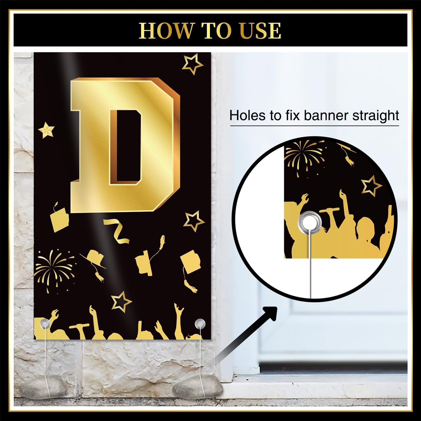 Graduation Party Decoration – Black & Gold Congrats Grad Class of 2026 Porch Banner Set, 71×12 Inch Door & Porch Hanging Signs for Graduation Party Supplies
