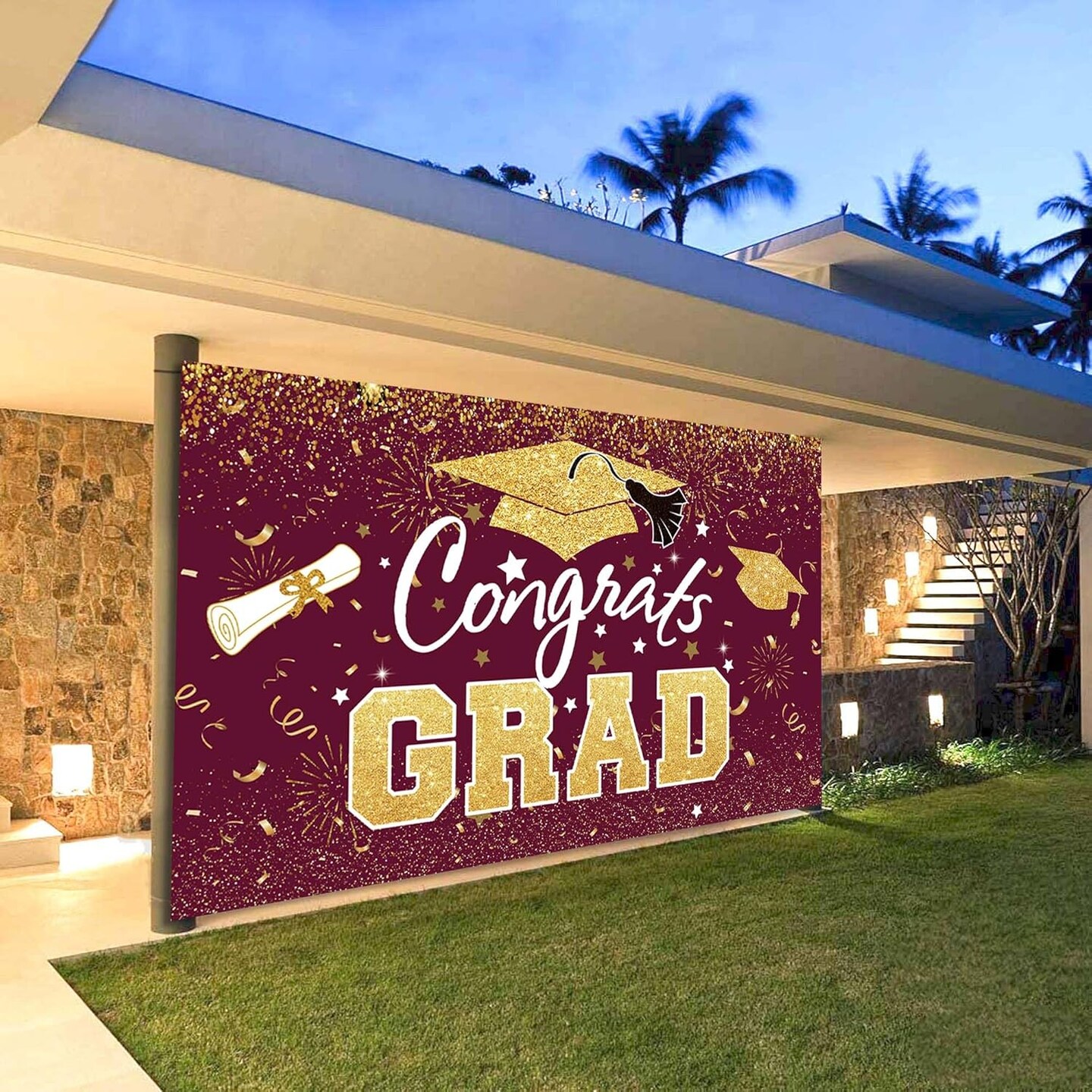 Graduation Party Decoration – Maroon & Gold Congrats Grad Class of 2026 Backdrop Banner, Large Photography Background Wall Sign for Graduation Party Supplies