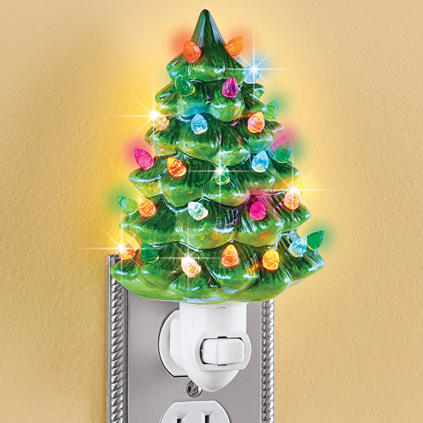 Collections Etc Ceramic Christmas Tree Night Light - 6&#x22;H