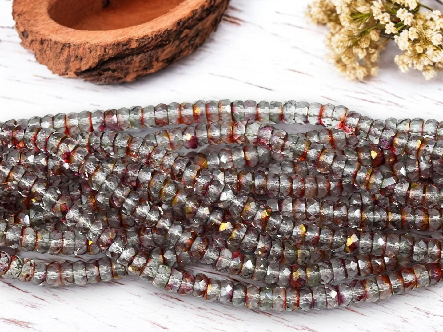 *50* 4x6mm Crystal Rainbow Luster Fire Polished Heishi Rondelle Beads