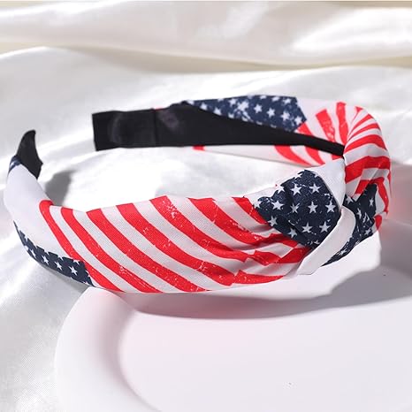 4th of July Headband Independence Day Hair Accessories for Women Girls USA Flag Stripe Hair Decoration Non Slip Wide Knotted Hair Band Patriotic Parade Makeup Decor Supplies 1 Pcs