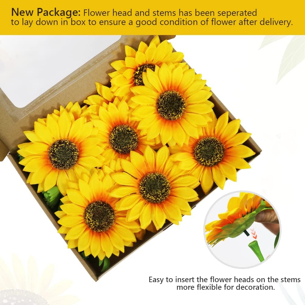 8 Bundles Summer Bouquets Artificial Sunflowers &#x26; Daisies &#x2013; UV Resistant Silk Flowers for Patio, Porch &#x26; Garden Decor (Yellow)