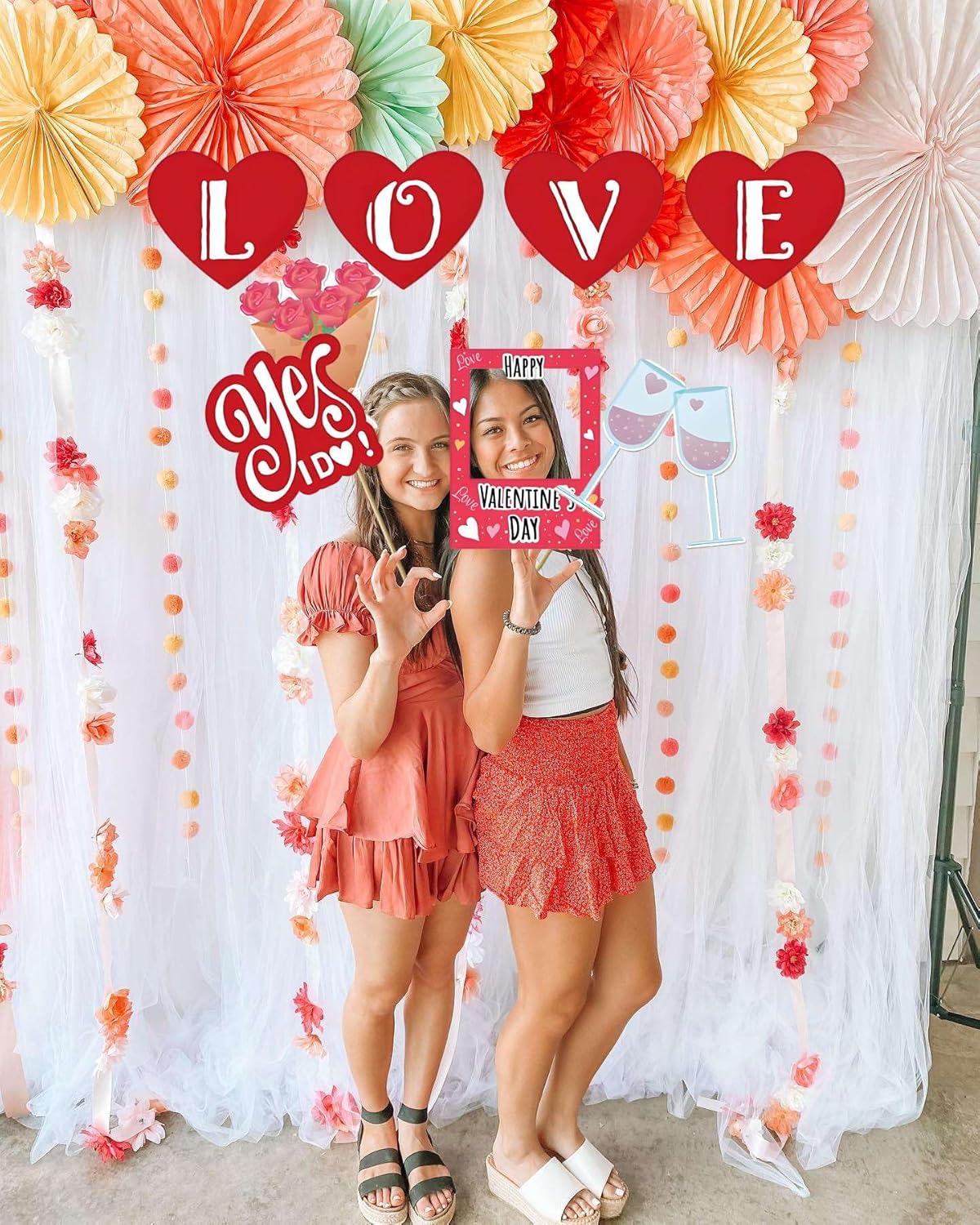 Happy Valentine&#x27;s Day Photo Booth Props 27 Pcs Valentines Day Selfie Photobooth Props Decorations,Valentine Photo Props Funny Backdrop Decorations